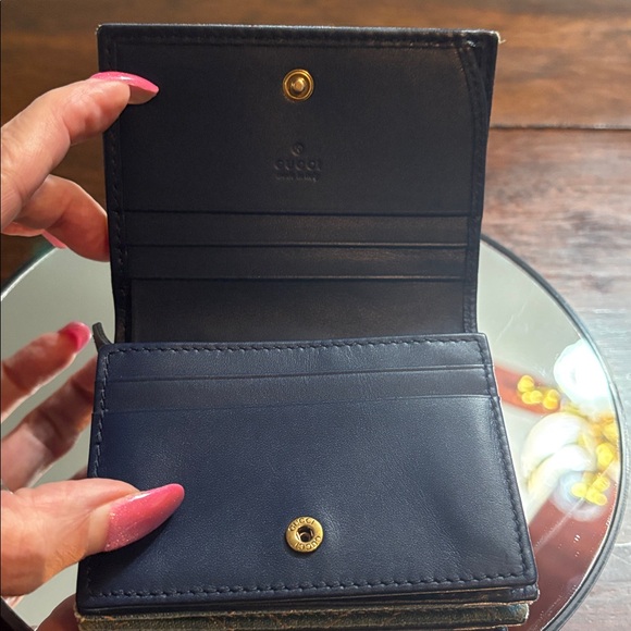 GUCCI Denim GG Marmont Floral Embroidered Compact Wallet - Picture 8 of 12